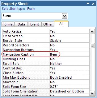 Microsoft Access Form Property Sheet
