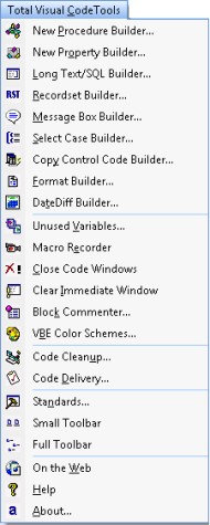 Total Visual CodeTool's Menu Integrated Directly in Your VB6 and VBA/Office IDE Menu