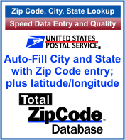 Perform zip code lookups to magically fill-in the city and state of any US zip code. Speed up data entry and eliminate typos.