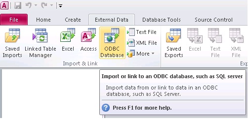 Microsoft Access 2010 Link to ODBC Database