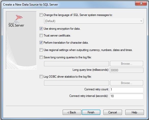 SQL Azure ODBC Choose Use strong encryption for data