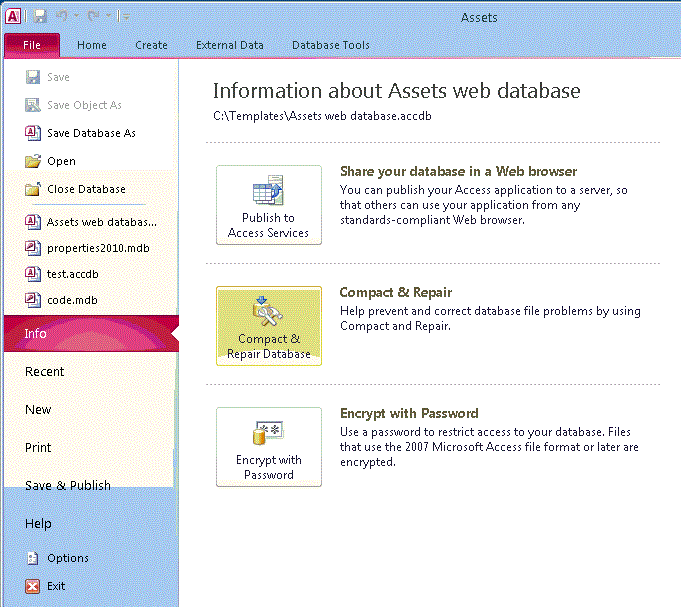 Microsoft Access Database Compact in Access 2010