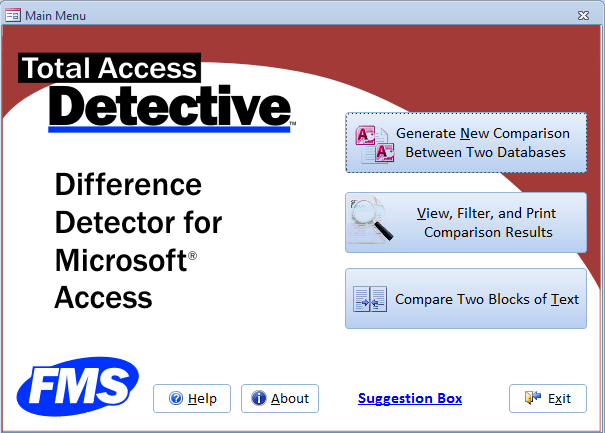 Specify the two Microsoft Access Databases to Compare for Differences