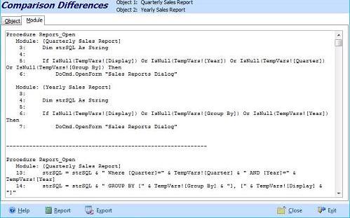 Differences bewteen modules for code behind reports in Microsoft Access