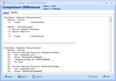 Example of Code Differences Between Two Modules in the Same Microsoft Access Database