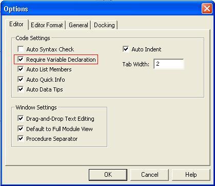 VBA Options Require Variable Declaration
