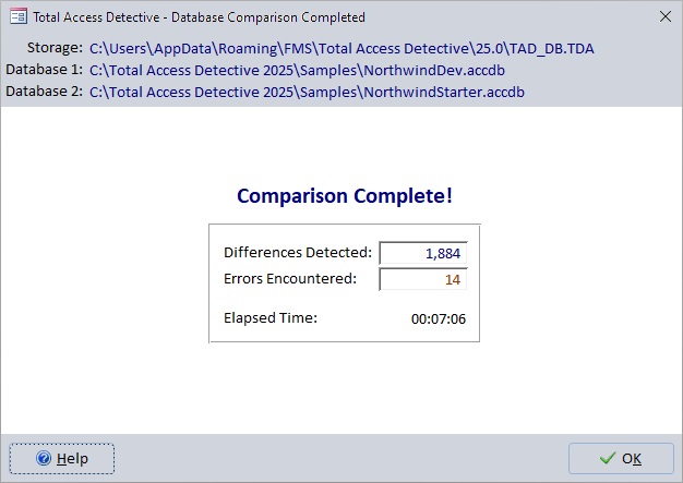 Microsoft Access Database Comparison is Completed