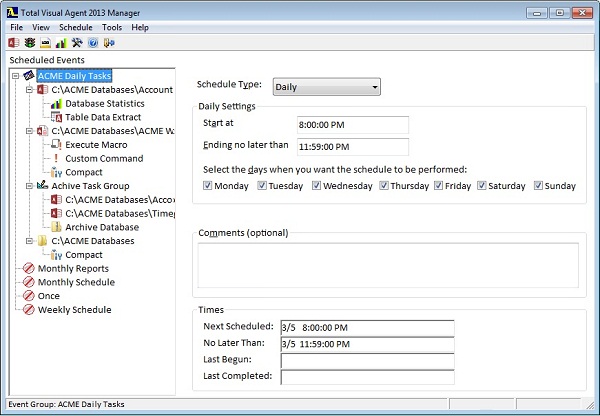 Microsoft Access Database Task Scheduler with Total Visual Agent