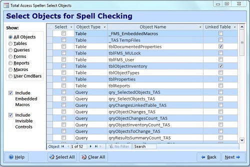 Select Microsoft Access Objects to Spell Check