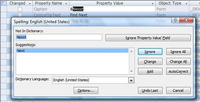 Example of spell checking the caption property of a form control in Microsoft Access