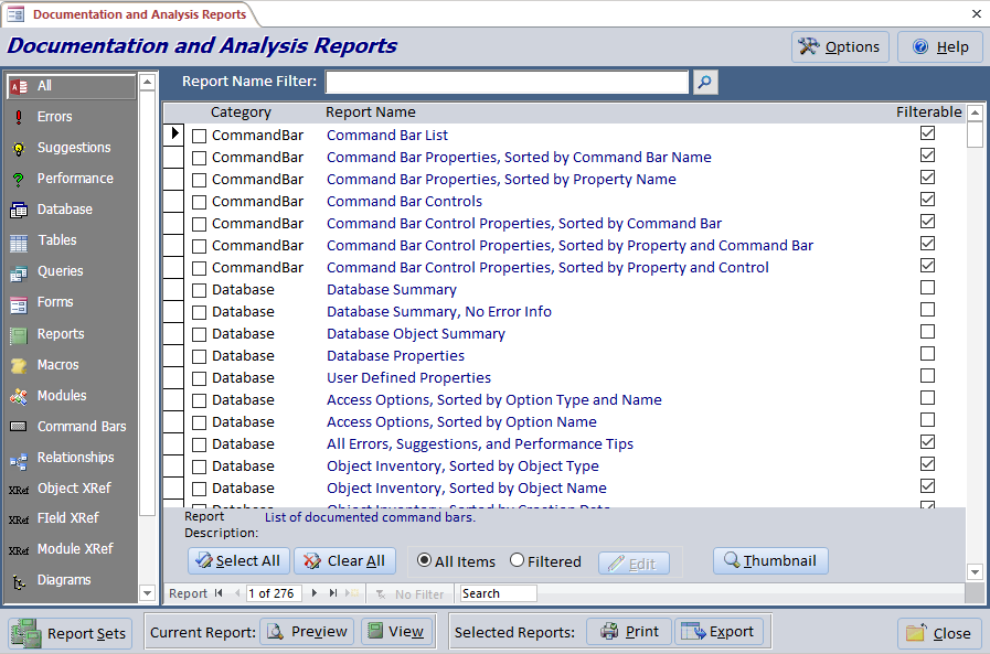 Microsoft Access Database Documentation Reports