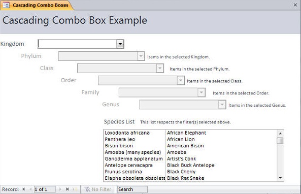 Cascading Combo Box Example