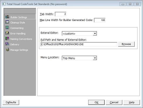 Setting module coding standards in Total Visual CodeTools