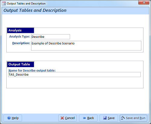 Output table options