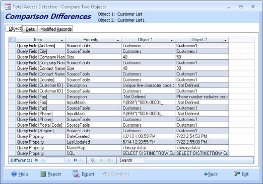 Compare Two Microsoft Access Queries for Design and Data Differences