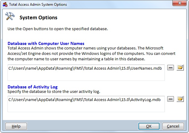 Total Access Admin Database Options
