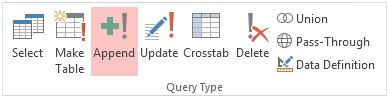 Microsoft Access 2013 Append Query Ribbon to Insert Records into a Table