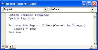 No Data Event procedure in VBA IDE