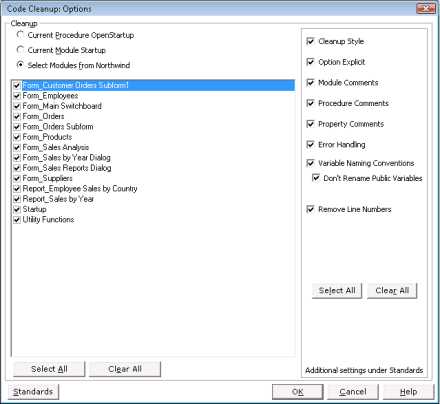 Code Cleanup Options