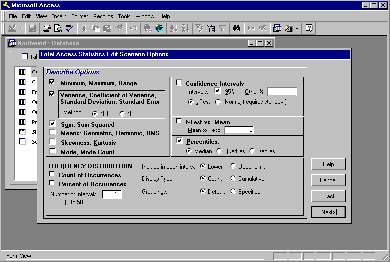 Microsoft Access Statistical Wizard