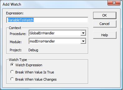 VBA/VB6 Add Watch Window dialog to monitor variables in your appliation